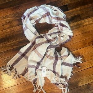 Loft oversized cream/purple plaid blanket scarf